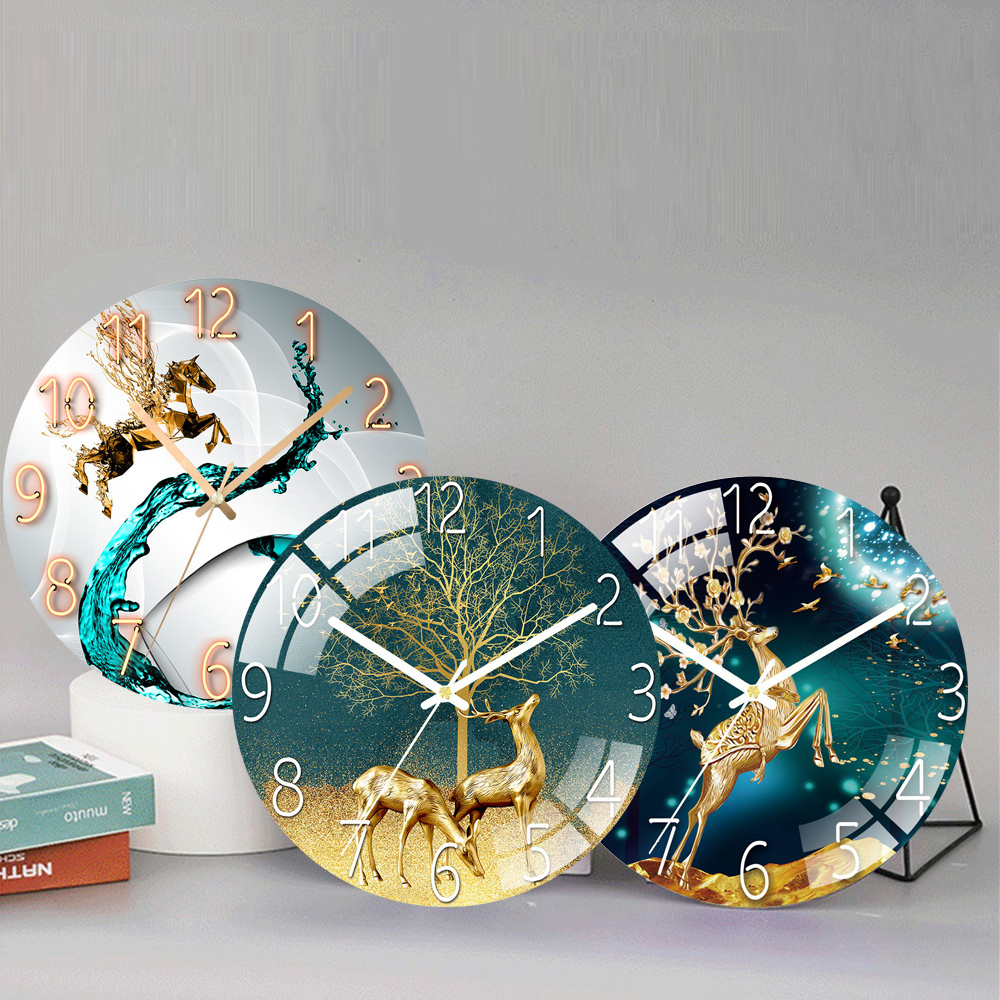 럭셔리 북유럽 사슴 벽 시계 현대 디자인 유리 거실 침묵 벽 시계 홈 장식 대리석 크리 에이 티브 시계 선물 아이디어